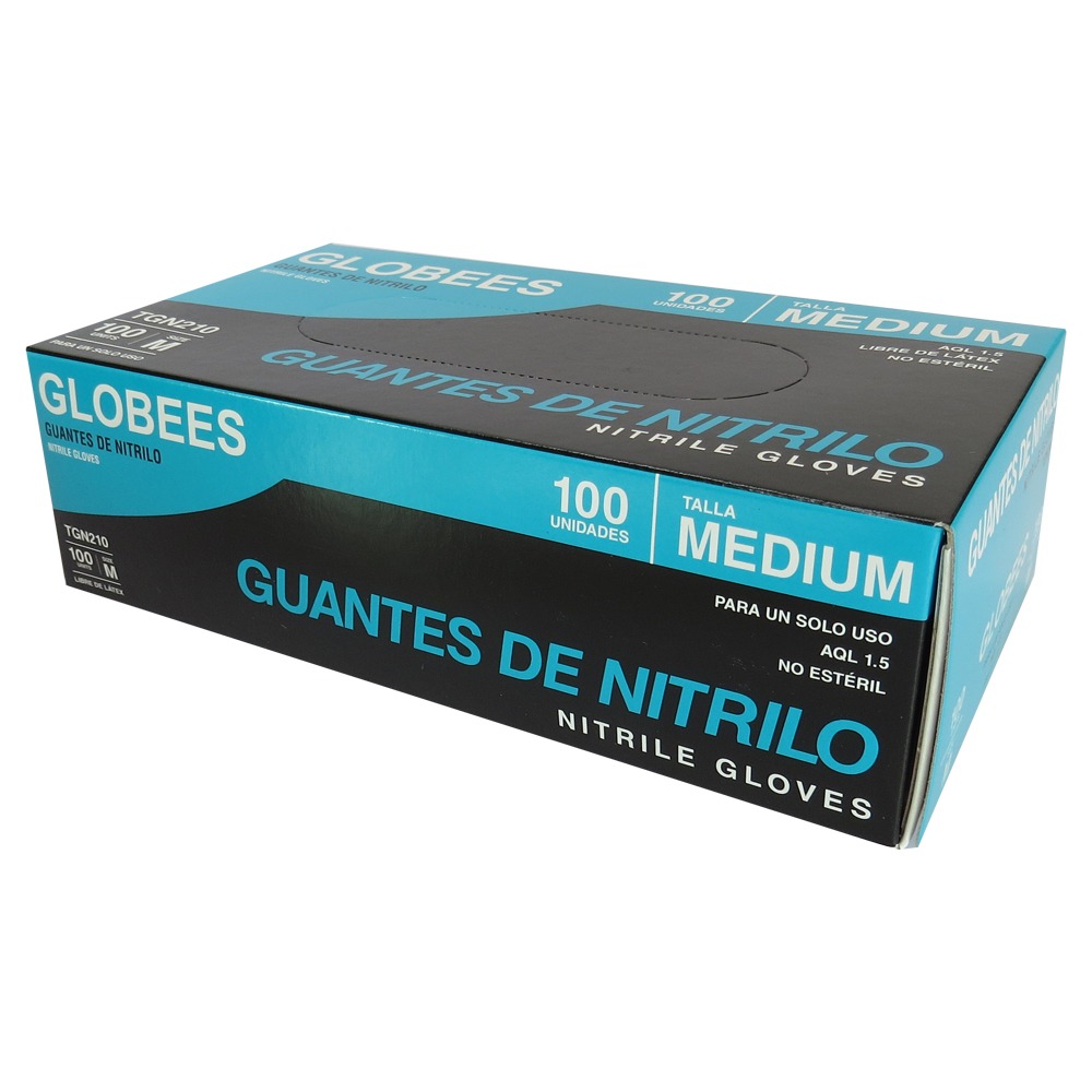 GUANTE NITRILO GLOBEES AZUL LIBRE POLVO TALLA M CAJA DE100