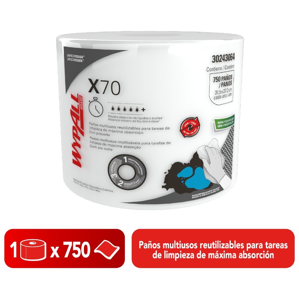 PAÑOS INDUSTRIALES WYPALL X70 BOBINA REUTILIZABLE 30243064